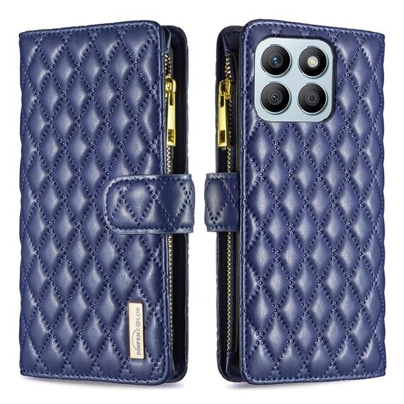 Custodia per cellulare in pelle con portafoglio con cerniera a reticolo di diamanti per Honor X8b (blu)