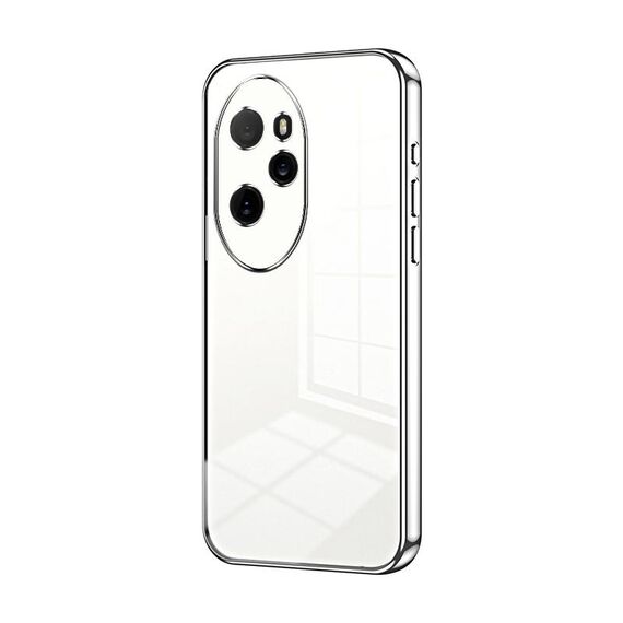 Custodia per telefono con foro fine con placcatura trasparente per Honor 100 Pro (argento)