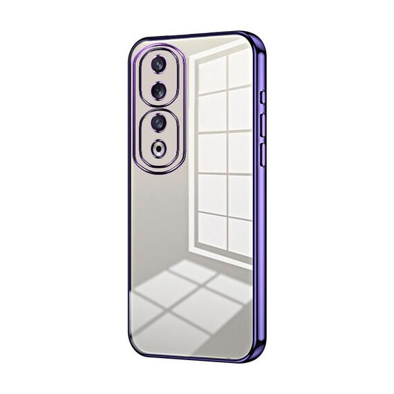 Custodia per telefono con foro fine con placcatura trasparente per Honor 90 Pro (viola)