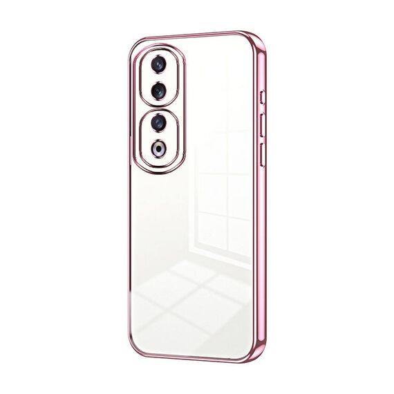Custodia per telefono con foro fine con placcatura trasparente per Honor 90 Pro (rosa)