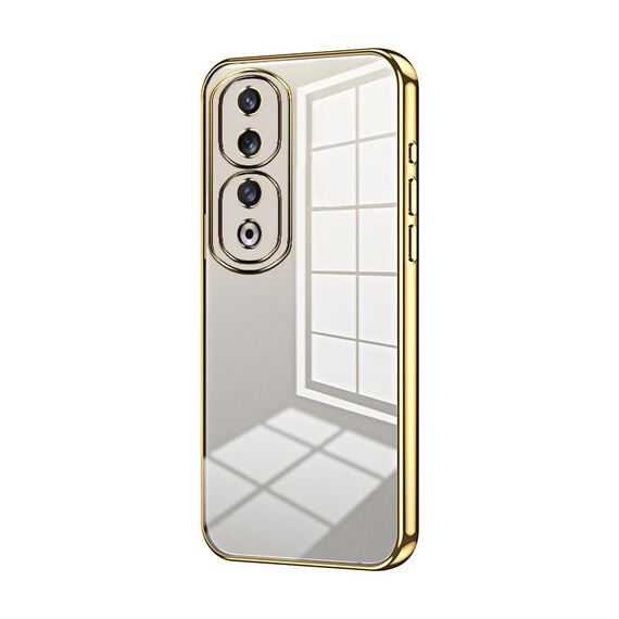 Per Honor 90 Pro Custodia per telefono con foro fine con placcatura trasparente (oro)
