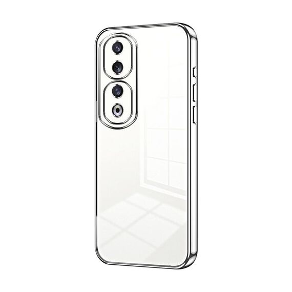Custodia per telefono con foro fine con placcatura trasparente per Honor 90 Pro (argento)