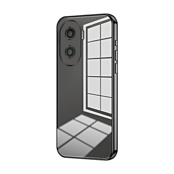 Custodia per telefono con foro fine con placcatura trasparente per Honor X40i / Play 7T Pro (nera)