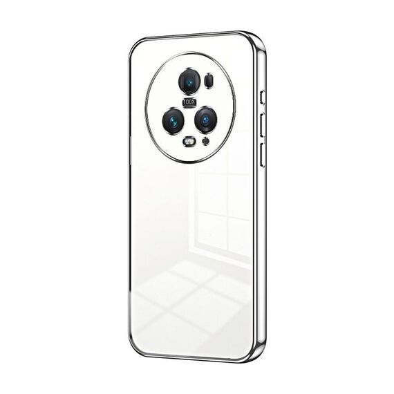 Custodia per telefono con foro fine con placcatura trasparente per Honor Magic5 Pro (argento)