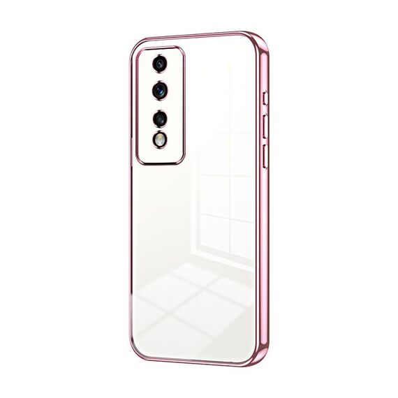 Custodia per telefono con foro fine con placcatura trasparente per Honor 80 GT (rosa)