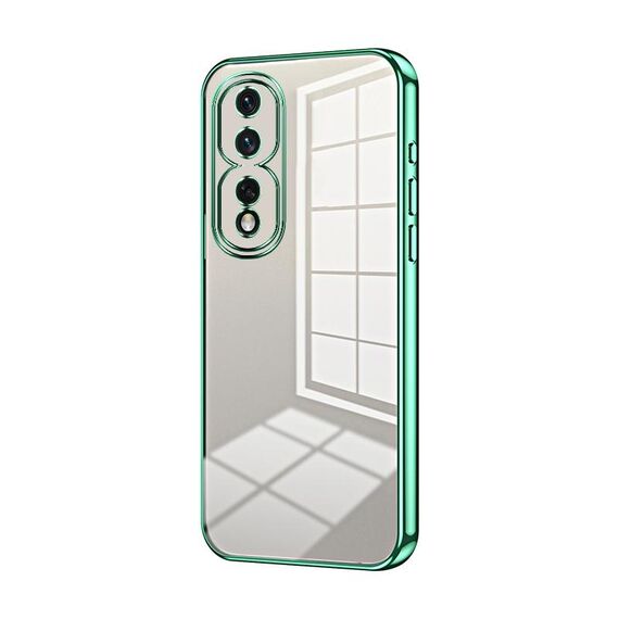 Custodia per telefono con foro fine con placcatura trasparente per Honor 80 Pro (verde)