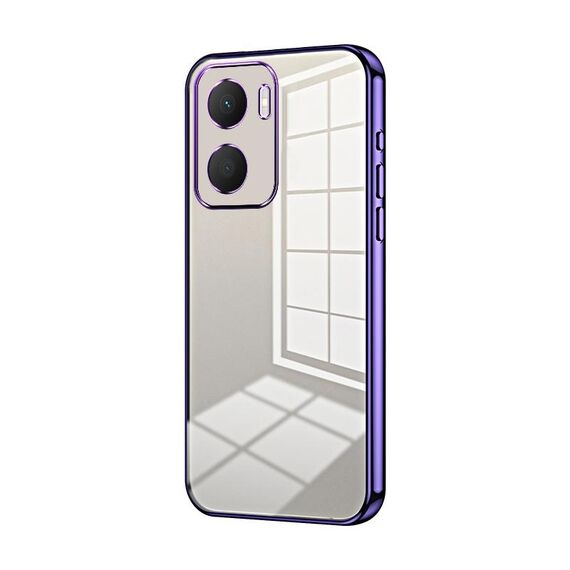 Custodia per telefono con foro fine con placcatura trasparente per Honor Play 40 Plus (viola)