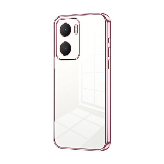 Custodia per telefono con foro fine con placcatura trasparente per Honor Play 40 Plus (rosa)