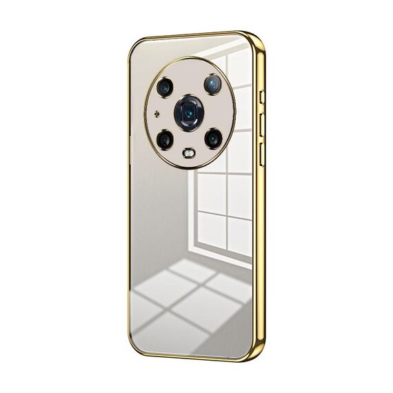 Custodia per telefono con foro fine con placcatura trasparente per Honor Magic4 Pro (oro)