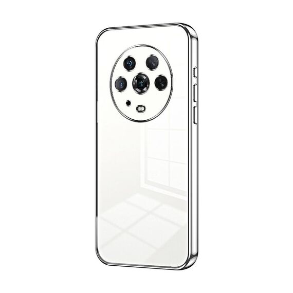Custodia per telefono con foro fine con placcatura trasparente per Honor Magic4 (argento)