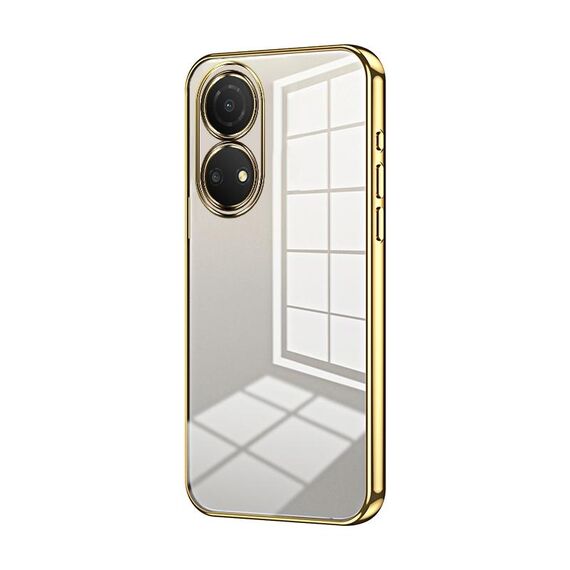 Custodia per telefono con foro fine con placcatura trasparente per Honor Play 30 Plus (oro)