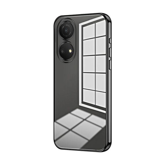 Custodia per telefono con foro fine con placcatura trasparente per Honor Play 30 Plus (nera)