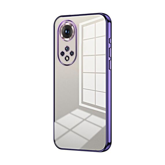 Custodia per telefono con foro fine con placcatura trasparente per Honor 50 Pro / Huawei nova 9 Pro (viola)