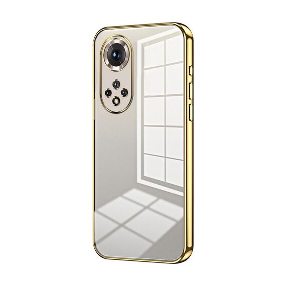 Custodia per telefono con foro fine con placcatura trasparente per Honor 50 Pro / Huawei nova 9 Pro (oro)