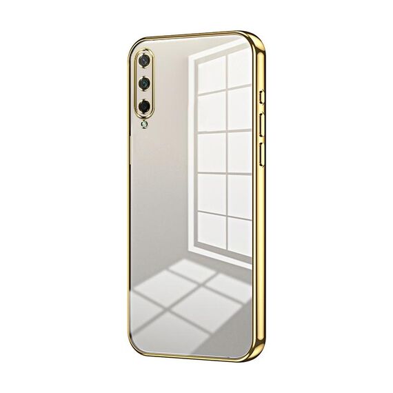 Custodia per telefono con foro fine con placcatura trasparente per Honor Play 3 (oro)