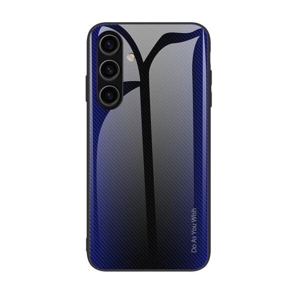 Per Samsung Galaxy S24 5G Custodia per cellulare in vetro TPU con texture sfumata (blu scuro)