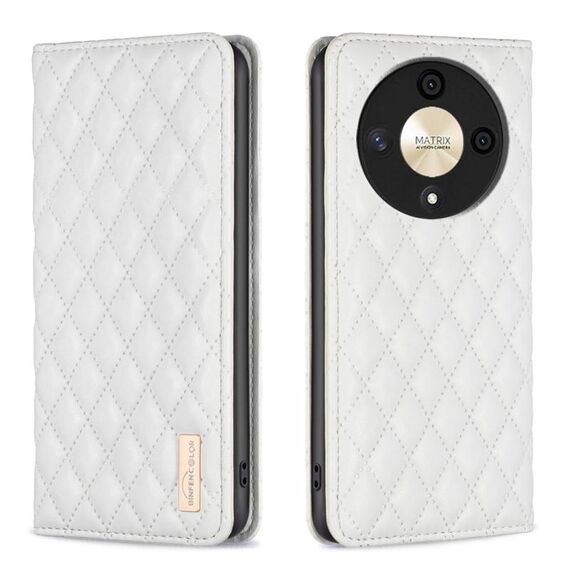 Per Honor X9b/Magic6 Lite 5G Custodia magnetica in pelle con reticolo diamantato (bianca)