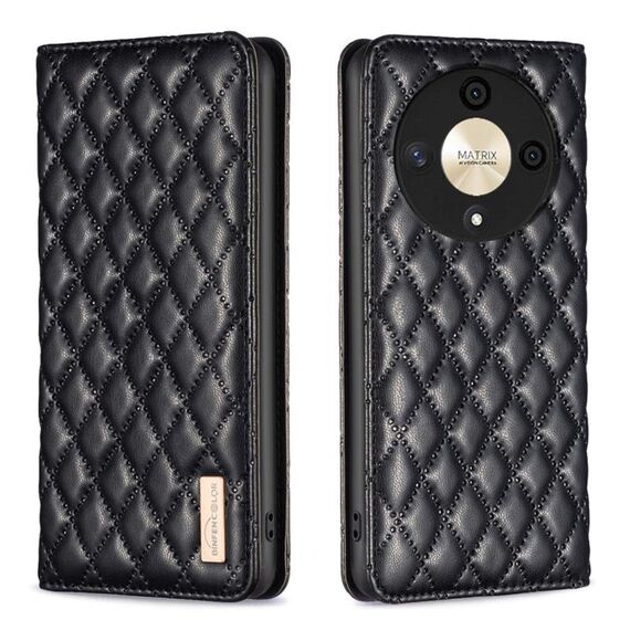 Per Honor X9b/Magic6 Lite 5G Custodia magnetica in pelle con reticolo di diamanti (Nero)
