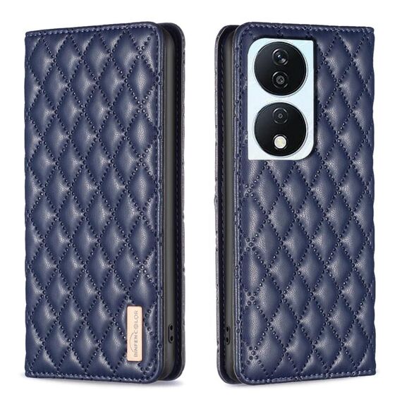 Custodia per cellulare in pelle magnetica con reticolo di diamanti per Honor X7b (blu)