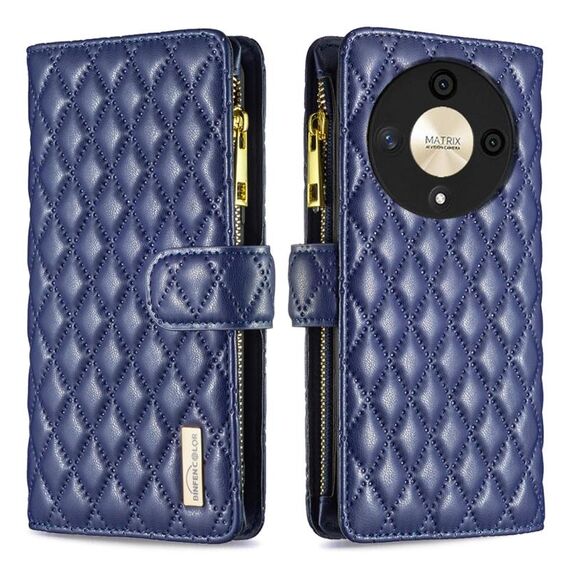 Per Honor X9b/Magic6 Lite 5G Custodia a portafoglio in pelle con cerniera a reticolo di diamanti (blu)