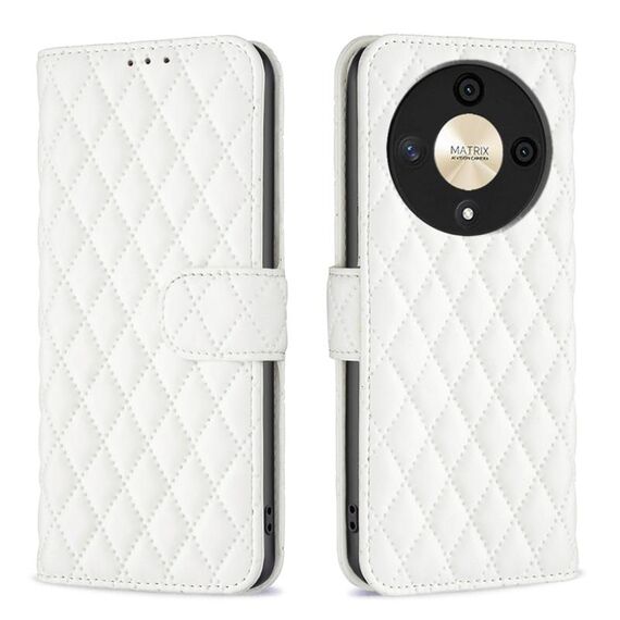 Custodia per telefono in pelle flip con reticolo di diamanti per Honor X9b/Magic6 Lite 5G (bianca)