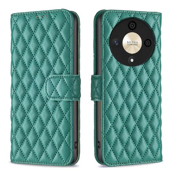 Custodia per telefono in pelle flip con reticolo di diamanti per Honor X9b/Magic6 Lite 5G (verde)