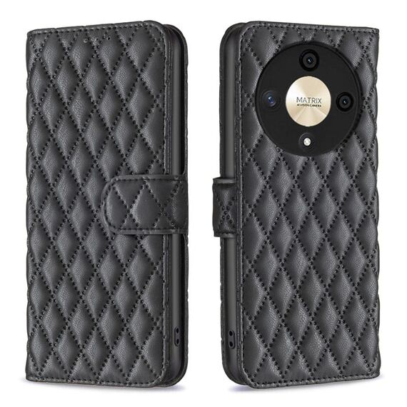Per Honor X9b/Magic6 Lite 5G Diamond Lattice Portafoglio Custodia in pelle Flip (Nero)