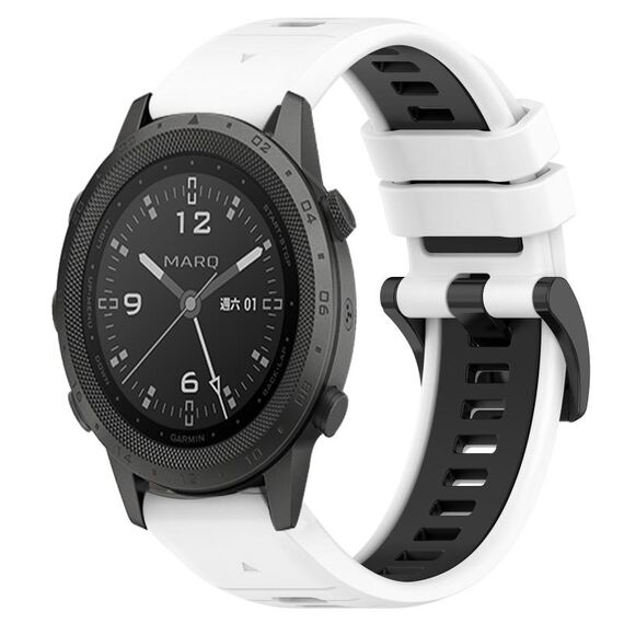 Per cinturino sportivo in silicone bicolore Garmin MARQ Commander da 22 mm (bianco + nero)