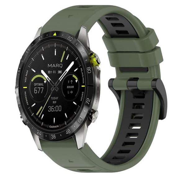 Per cinturino sportivo in silicone bicolore Garmin MARQ Athlete da 22 mm (verde oliva + nero)