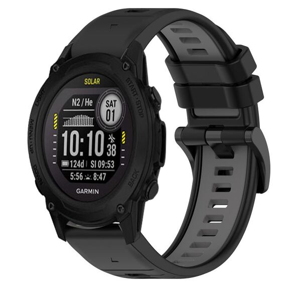 Per cinturino sportivo in silicone bicolore Garmin Descent G1 Solar da 22 mm (nero + grigio)