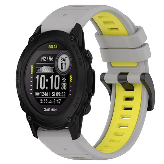 Per cinturino sportivo in silicone bicolore Garmin Descent G1 Solar da 22 mm (grigio + giallo)