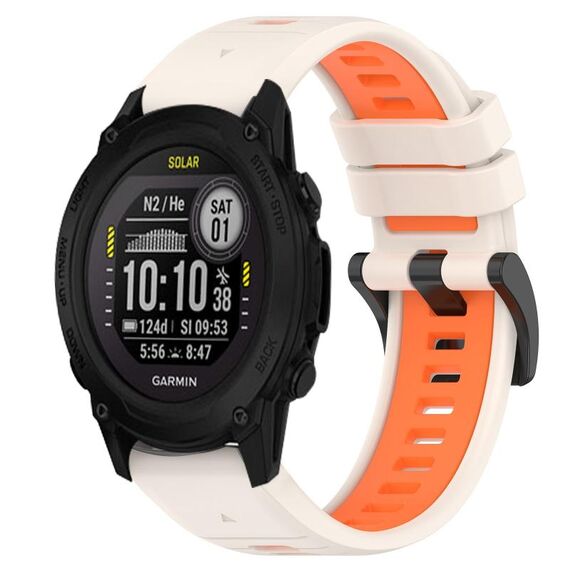 Per cinturino sportivo in silicone bicolore Garmin Descent G1 Solar da 22 mm (Starlight + arancione)