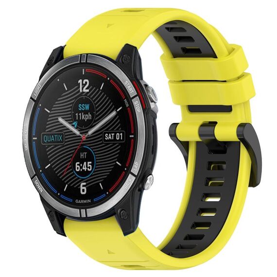 Per cinturino sportivo in silicone bicolore Garmin Quatix 7 da 22 mm (giallo + nero)