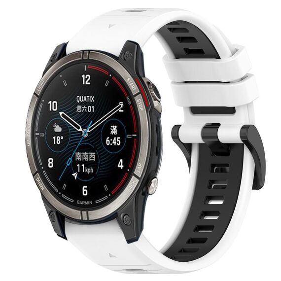 Per cinturino sportivo in silicone bicolore Garmin Quatix 7 Pro da 22 mm (bianco + nero)