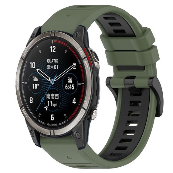 Per cinturino sportivo in silicone bicolore Garmin Quatix 7 Pro da 22 mm (verde oliva + nero)