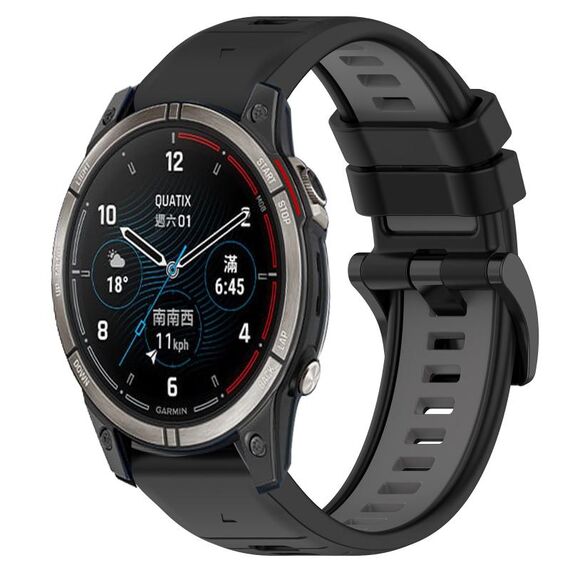 Per cinturino sportivo in silicone bicolore Garmin Quatix 7 Pro da 22 mm (nero + grigio)
