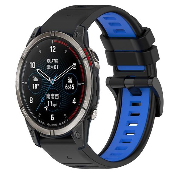 Per cinturino sportivo in silicone bicolore Garmin Quatix 7 Pro da 22 mm (nero + blu)