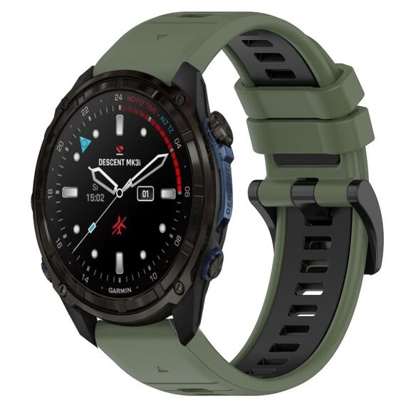 Per cinturino sportivo in silicone bicolore Garmin Descent Mk3i 43mm 20mm (verde oliva + nero)
