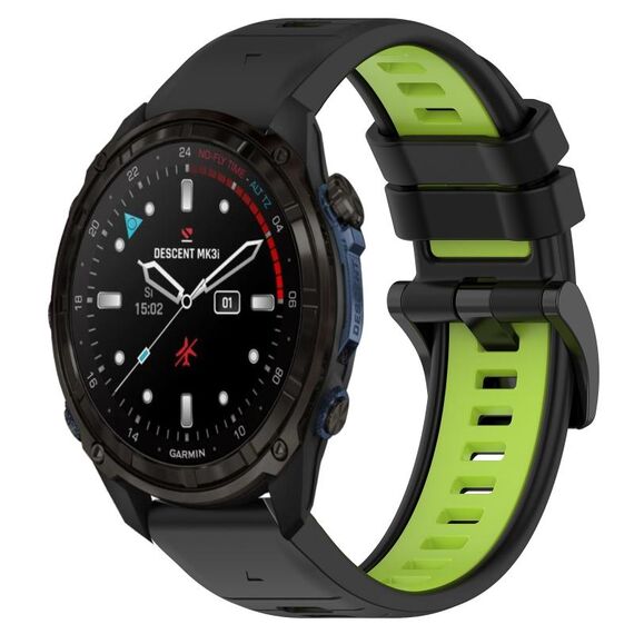 Per cinturino sportivo in silicone bicolore Garmin Descent Mk3i 43mm 20mm (nero + verde lime)