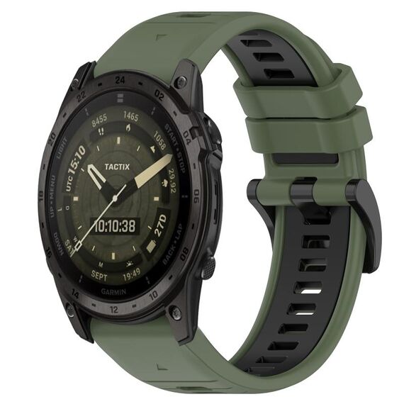 Per cinturino sportivo in silicone bicolore Garmin Tactix 7 AMOLED da 26 mm (verde oliva + nero)