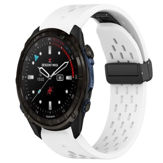 Per cinturino in silicone con foro per fibbia pieghevole Garmin Descent Mk3i 43mm 20mm (bianco)
