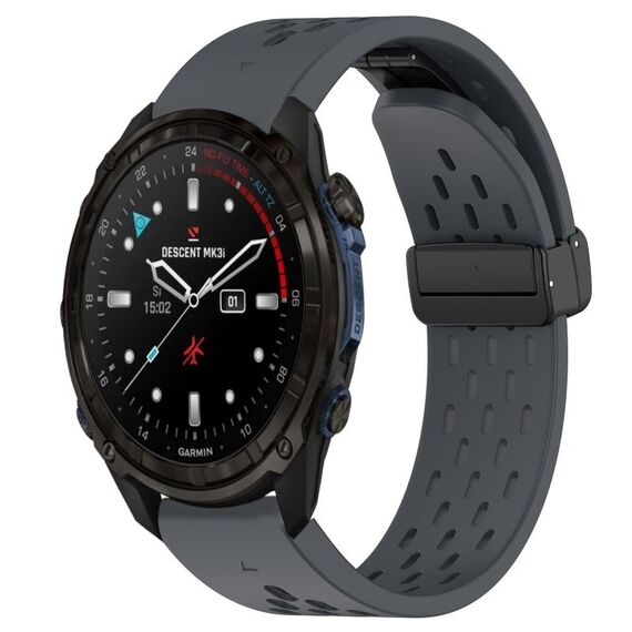 Per cinturino in silicone con foro per fibbia pieghevole Garmin Descent Mk3i 43mm 20mm (grigio scuro)