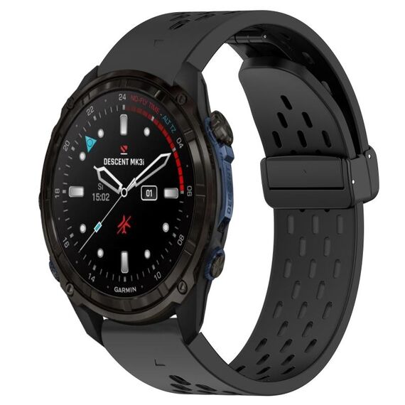 Per cinturino in silicone con foro per fibbia pieghevole Garmin Descent Mk3i 43mm 20mm (nero)