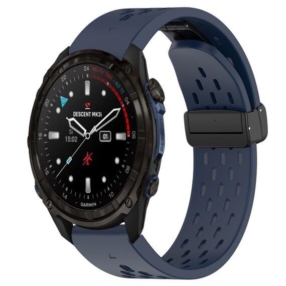 Per cinturino in silicone con foro per fibbia pieghevole Garmin Descent Mk3i 43mm 20mm (blu notte)