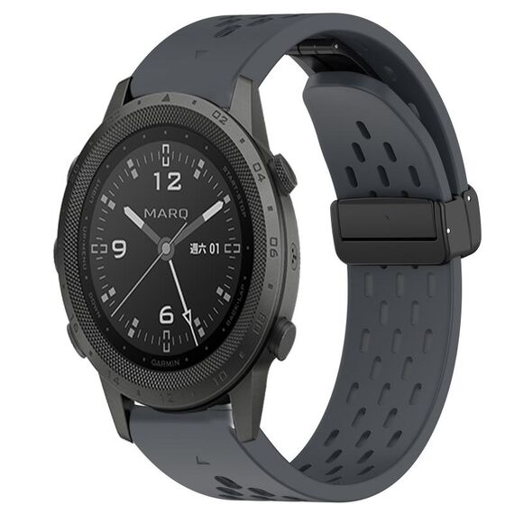 Per cinturino in silicone Garmin MARQ Commander da 22 mm con foro per fibbia pieghevole (grigio scuro)