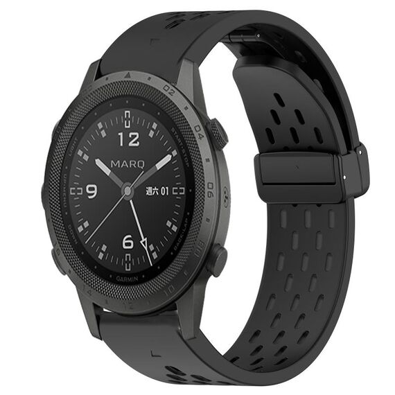 Per cinturino in silicone Garmin MARQ Commander da 22 mm con foro per fibbia pieghevole (nero)