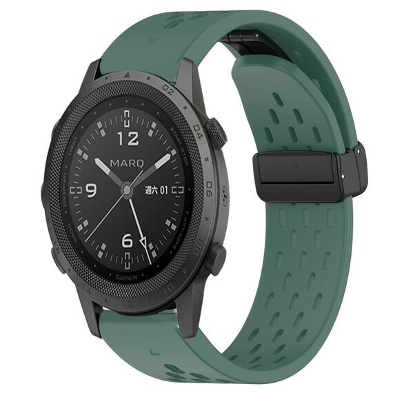 Per cinturino in silicone Garmin MARQ Commander da 22 mm con foro per fibbia pieghevole (verde scuro)