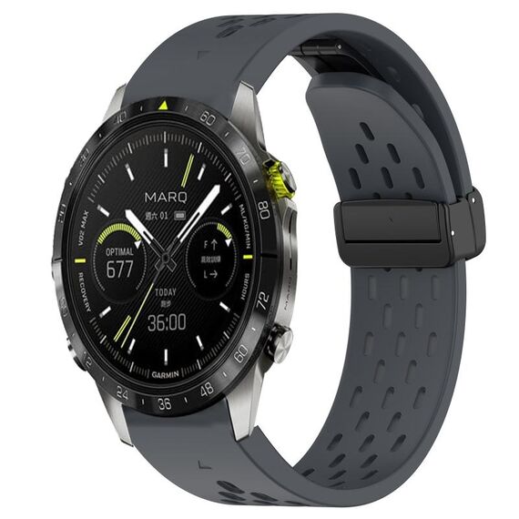 Per cinturino in silicone Garmin MARQ Athlete da 22 mm con foro per fibbia pieghevole (grigio scuro)
