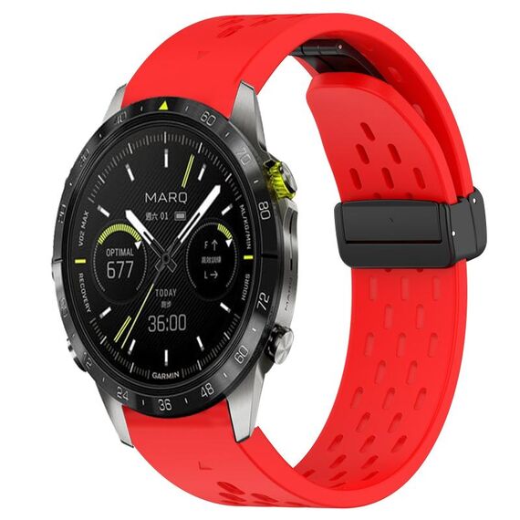 Per cinturino in silicone Garmin MARQ atleta 22 mm con foro fibbia pieghevole (rosso)