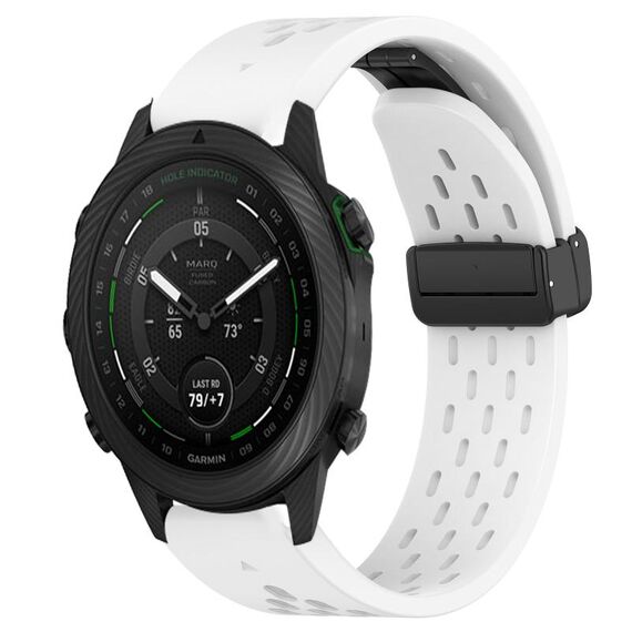 Per cinturino in silicone con foro per fibbia pieghevole Garmin MARQ Golfer da 22 mm (bianco)